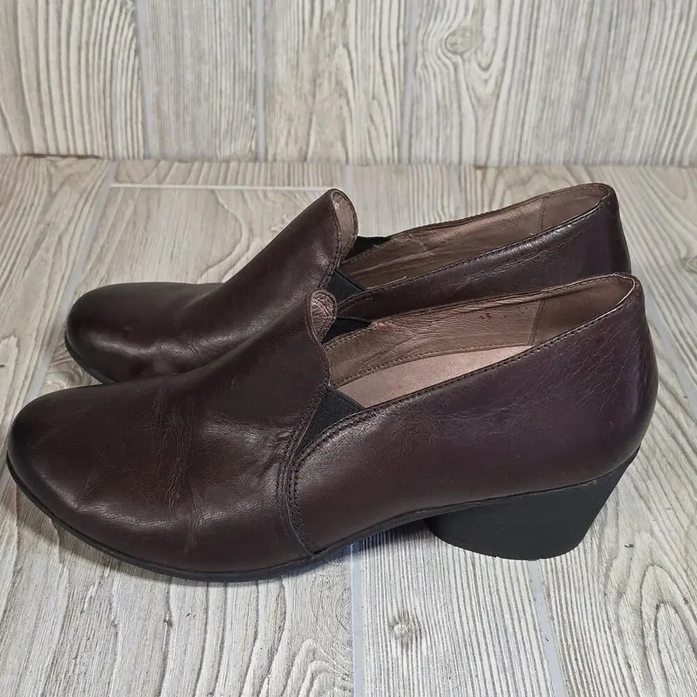 Dansko Robin Chocolate Burnished Calf Leather Low Heel Slip-On Shoes Womens 41